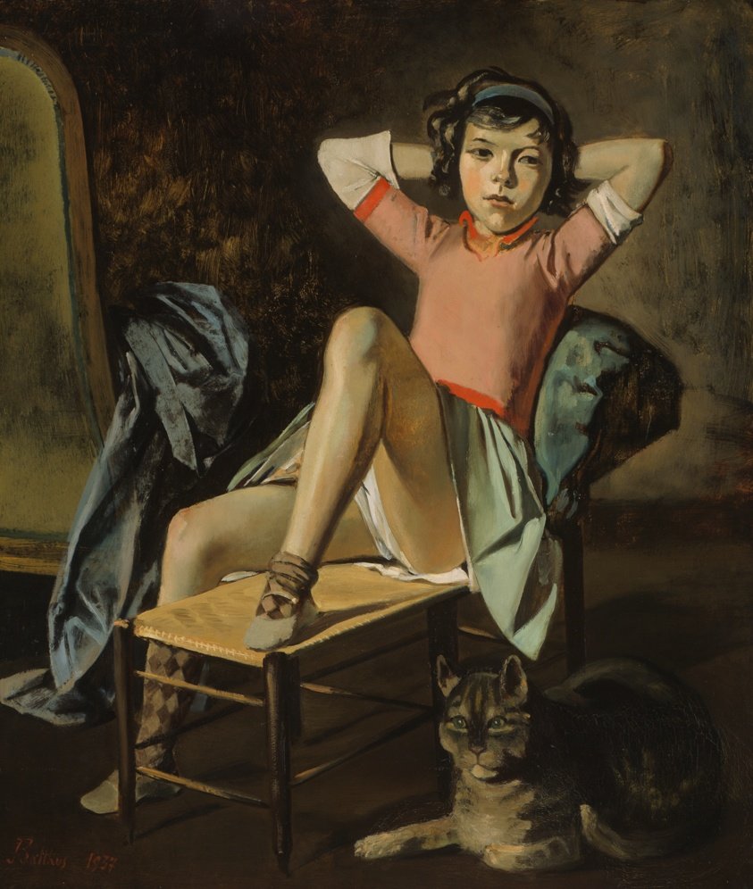 callec6's tweet image. It just dawned on me this drawing of La Squab by Kris Guidio is based on Balthus' "Girl with Cat", 1937.