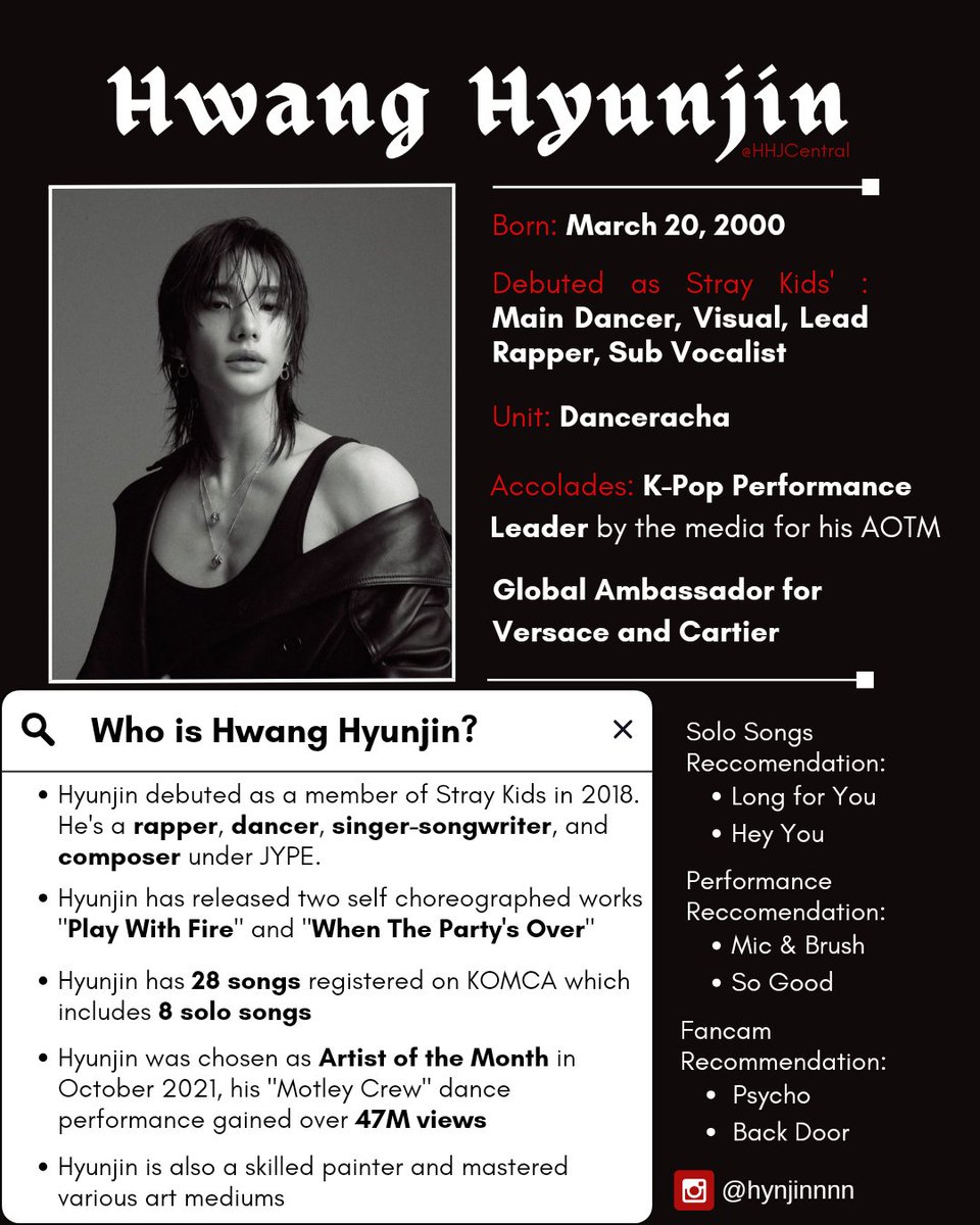 [THREAD] 🧵

A Guide to Hwang Hyunjin, Stray Kids' passionate, hardworking, and multi-talented main dancer, lead rapper, and visual