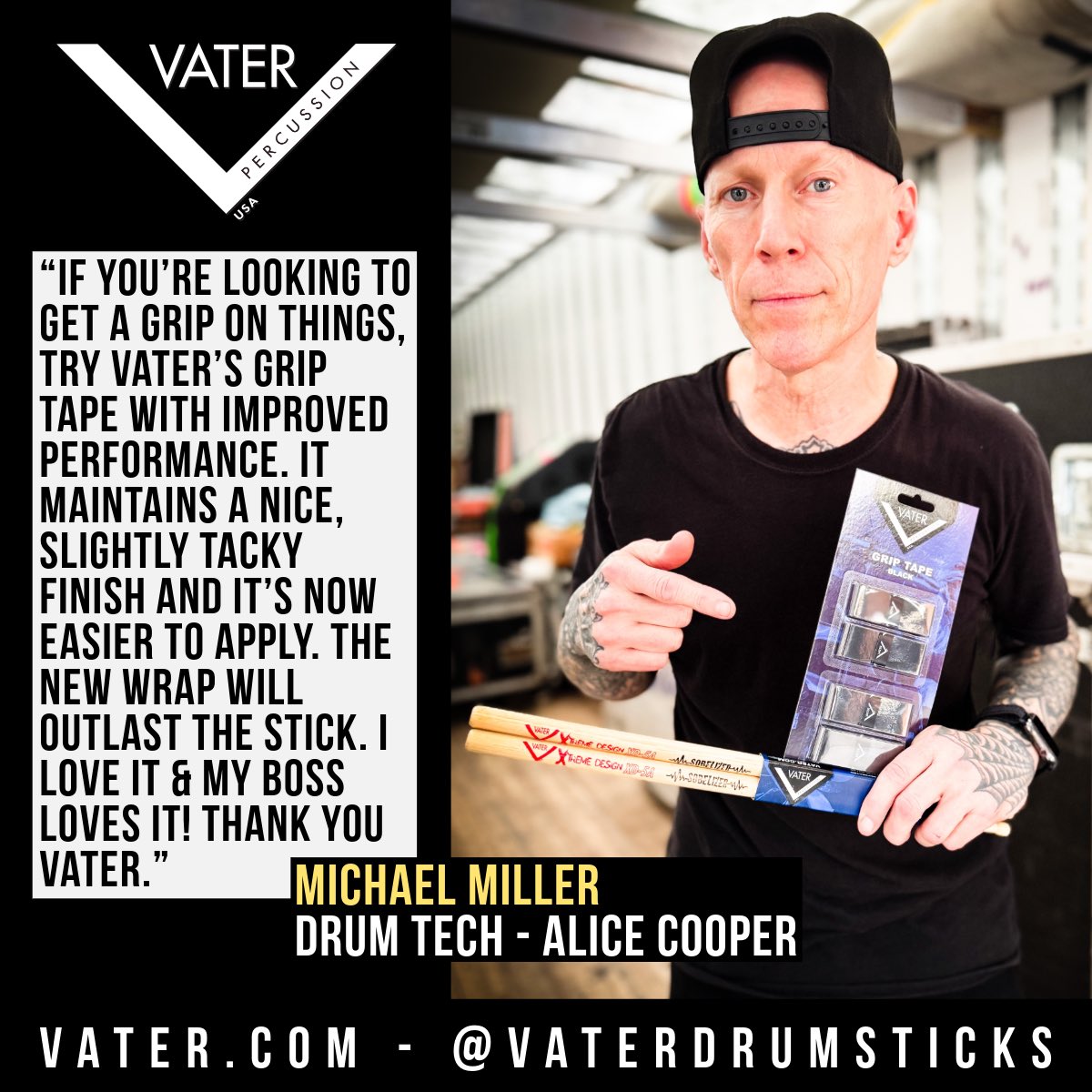 Vater Drumsticks (@vaterdrumsticks) on Twitter photo Improvements to the <a href="/VaterDrumsticks/">Vater Drumsticks</a> Grip Tape have been very well received!… and drum tech Michael Miller has noticed them while wrapping sticks for Vater Artist Glen Sobel
Vater Grip Tape is available in black, white and red. Full info: vater.com Improvements to the <a href="/VaterDrumsticks/">Vater Drumsticks</a> Grip Tape have been very well received!… and drum tech Michael Miller has noticed them while wrapping sticks for Vater Artist Glen Sobel
Vater Grip Tape is available in black, white and red. Full info: vater.com
