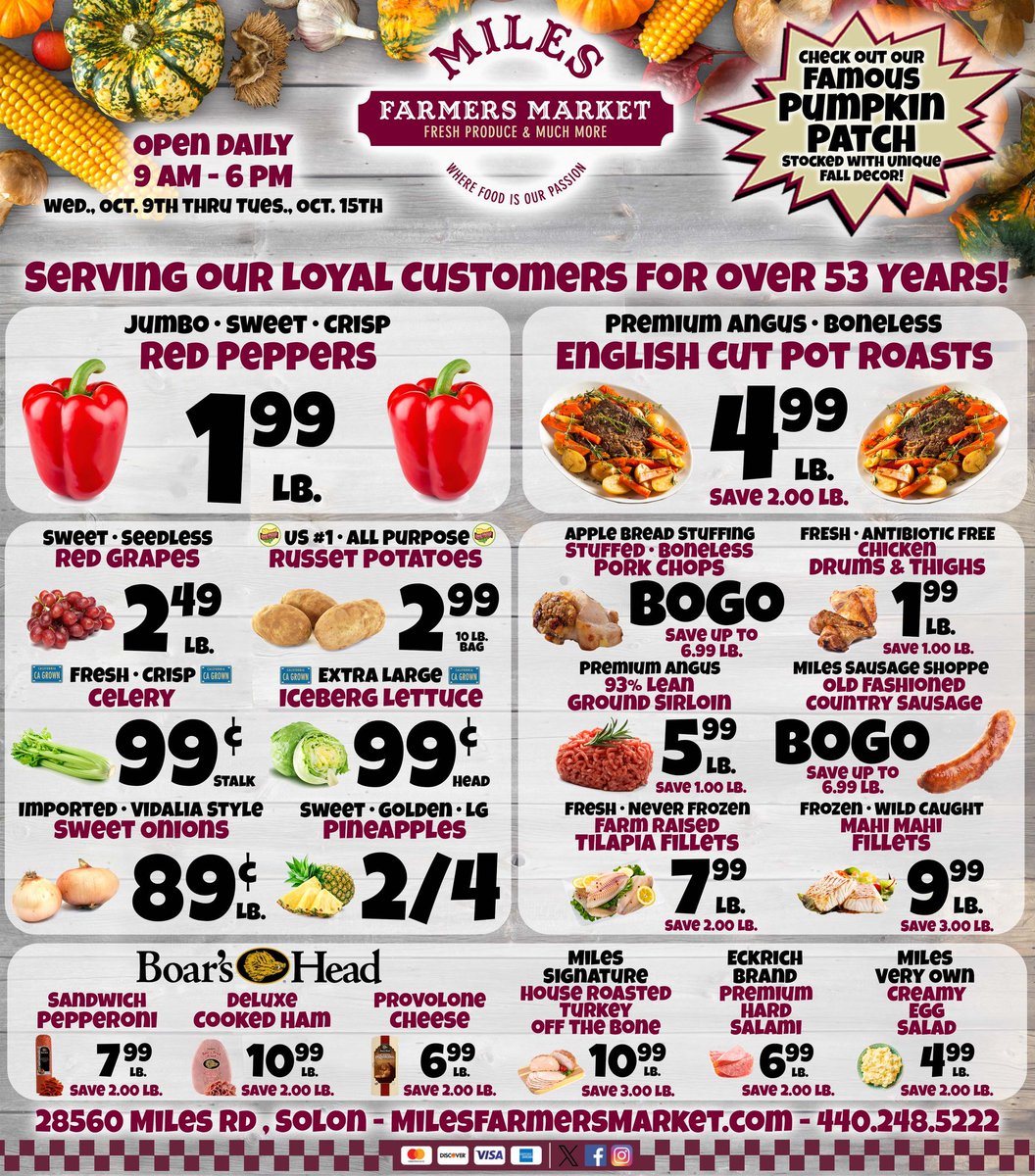MilesFarmersMkt's tweet photo. See 👀 what's on #SALE Prices good 10/09/2024 thru 10/15/2024 #milesabovetherest #wherefoodisourpassion https://t.co/IbMYwzFrM1 https://t.co/Y97qt8XOVf