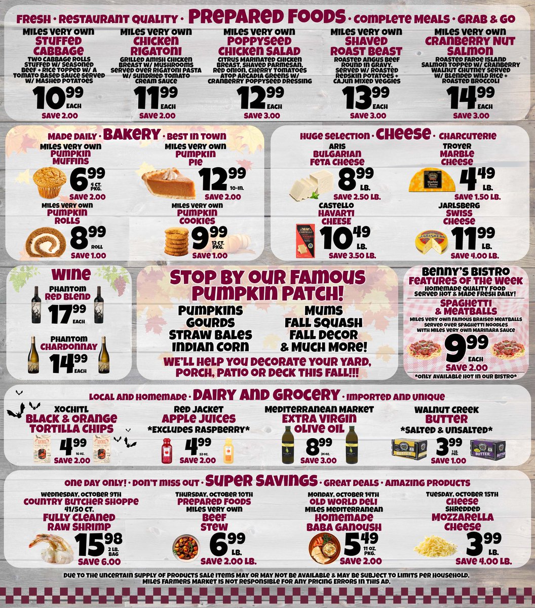 MilesFarmersMkt's tweet photo. See 👀 what's on #SALE Prices good 10/09/2024 thru 10/15/2024 #milesabovetherest #wherefoodisourpassion https://t.co/IbMYwzFrM1 https://t.co/Y97qt8XOVf