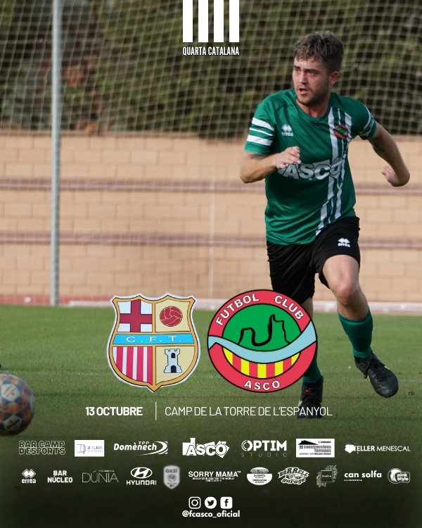 fcasco_oficial's tweet photo. 🔜 Després d'una derrota toca aixecar-se i l'equip de Quarta Catalana ho vol fer al pròxim partit!
🆚 CF Torre de l'Espanyol
🗓️ Diumenge 13 d'octubre
📍 Camp Mpal. de la Torre de l'Espanyol
🕠 16.30 h
#4cat32 #QuartaCatalana #futcat https://t.co/vYEre0QWC8