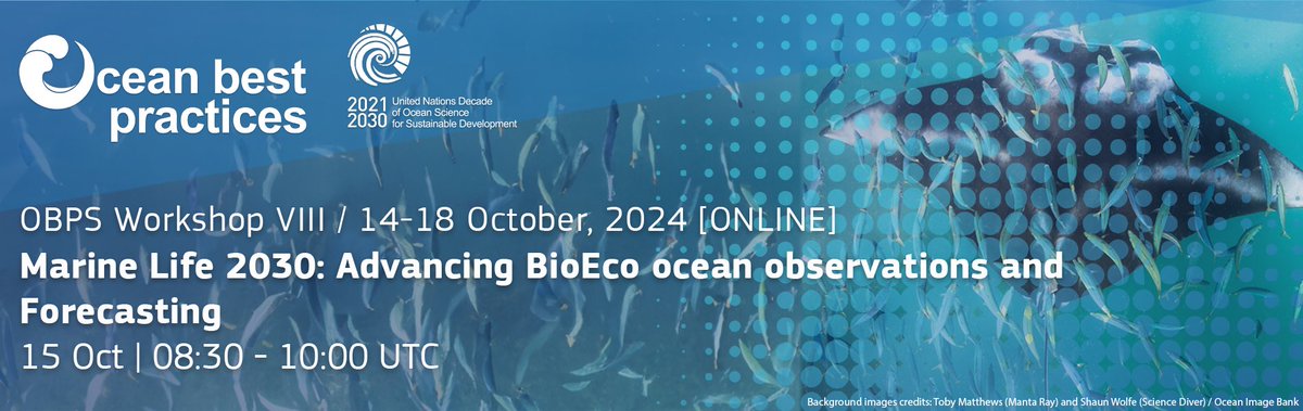 MarineBON1's tweet photo. 📣“Marine Life 2030: Advancing BioEco Ocean Observations and Forecasting”, OBPS workshop.

✅ Session 1: 15th October. 08:30 – 10:00 UTC+0
 📌 https://t.co/TCdi9DMMX9
✅ Session 2: 15th October. 13:00 – 14:30 UTC+0
 📌  https://t.co/jc6HE0rGIk

We warmly invite you to join us! https://t.co/wCmZ9DRpnm
