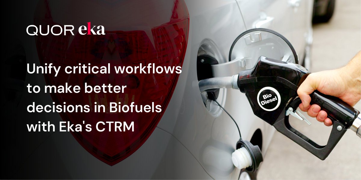Eka Software Solutions (@ekasoftware) on Twitter photo Biofuels demand is rising but managing the complex supply chain introduces risks, particularly in raw material management. Our CTRM solution simplifies the entire process by unifying workflows, enabling data-driven decisions.
Download our brochure: eka1.com/brochures/biof… Biofuels demand is rising but managing the complex supply chain introduces risks, particularly in raw material management. Our CTRM solution simplifies the entire process by unifying workflows, enabling data-driven decisions.
Download our brochure: eka1.com/brochures/biof…