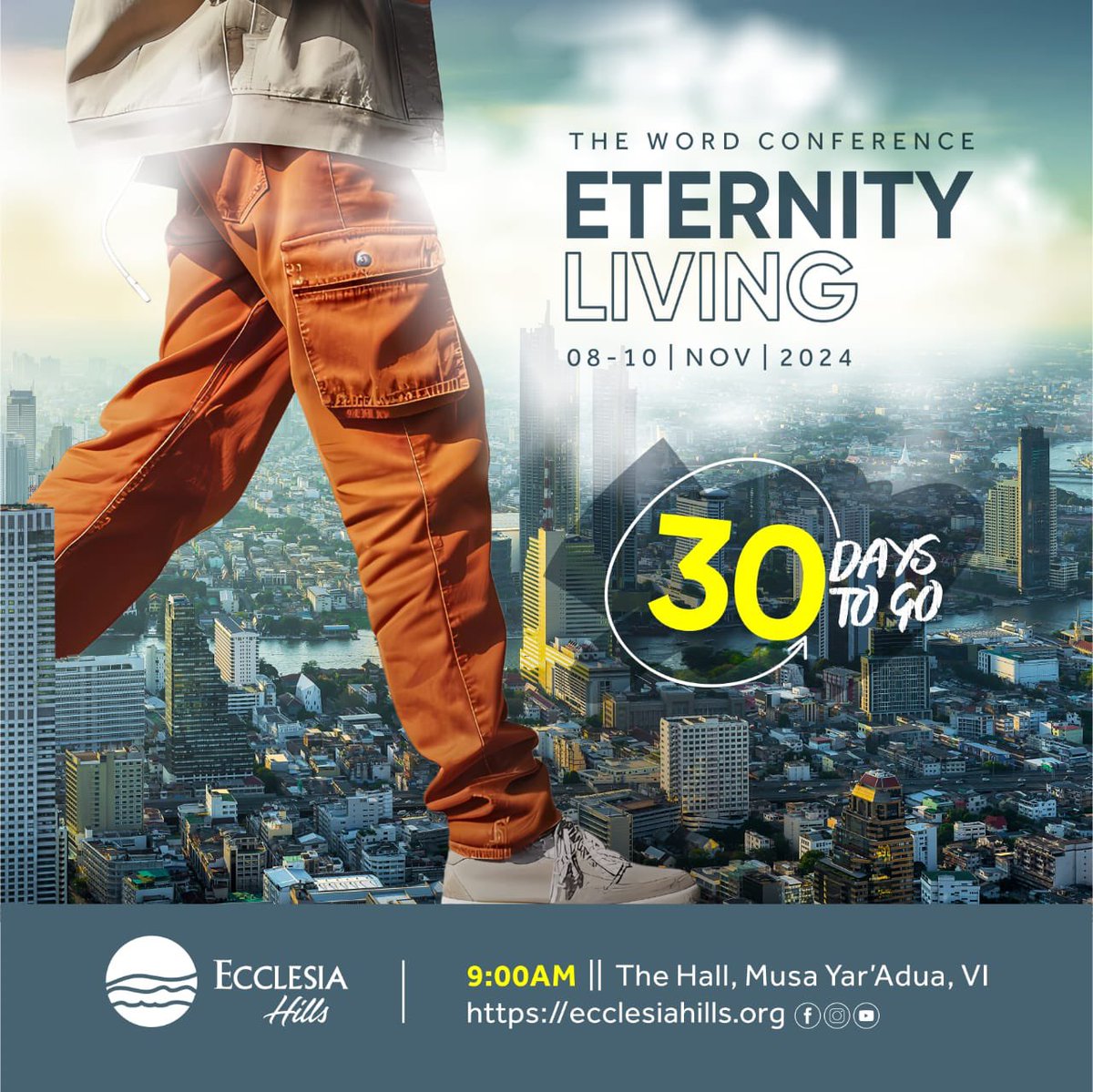 ecclesiahills's tweet photo. 🚀 Exactly 30 Days to Go!!! 🚀

⭐ The call to Eternity Living didn't start today. ⭐ 

God has placed eternity in our hearts, reminding us that our existence is anchored in something far greater than the here and now. As we set our eyes on the eternal, we are invited to experience a life rich in purpose and divine connection.

In this fast-paced world, it's easy to get caught up in the temporary, but we are called to rise above, embracing the eternal truths that shape our reality. Knowing God and experiencing His love are at the core of this journey, transforming our lives and the lives of those around us.

As we countdown to the Eternity Living Word Conference 2024, let’s prepare to delve deeper into what it truly means to live with an eternal perspective. This is not just an event; it’s a pivotal moment to unlock the fullness of life that God has designed for us!

November 8th & 9th, 2024
📍 The Hall, Victoria Island, Lagos

November 10th, 2024
📍 Radisson Blu, Victoria Island, Lagos

🔗 Register with link in our bio!

#EternityLiving #EcclesiaHills