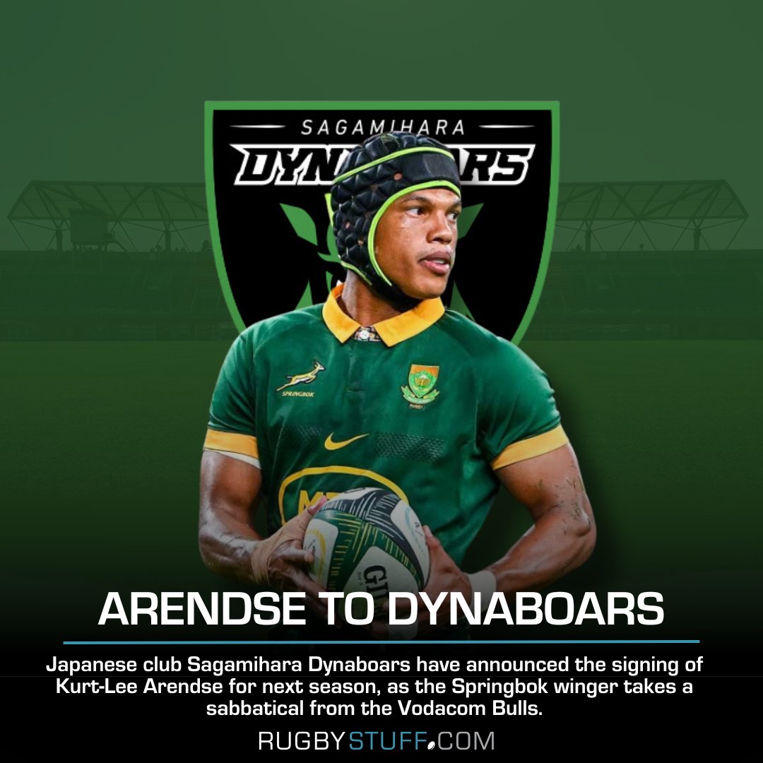 Springbok star Kurt-Lee Arendse is off to Japan! 🇯🇵

The speedster will join Sagamihara Dynaboars for next season!

#SagamiharaDynaboars #JapanRugbyLeagueOne