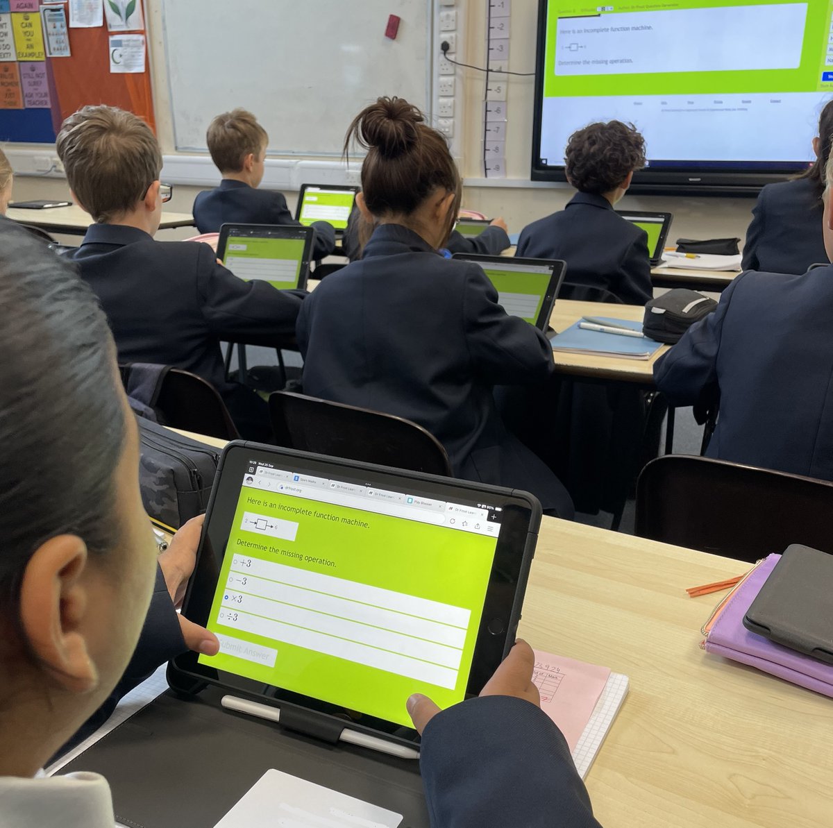 sirjohnlawes's tweet image. Students in Year 7 Maths class were playing a competitive, interactive game on their iPads to answer maths equations, helping to reinforce their knowledge in a fun and dynamic way. #funwhilelearning