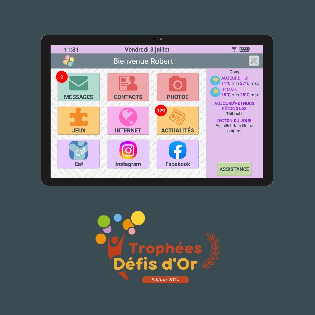 Facilotab participe au concours “Les Défis d’Or” qui récompense les projets innovants au service des seniors et de leurs aidants. Pour voter et visionner les vidéos de présentation des nominés, cliquez ici :   zurl.co/97de