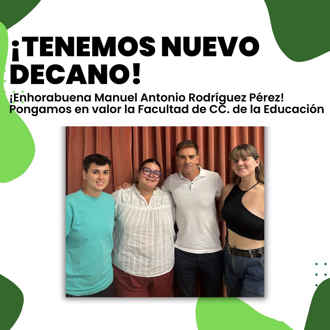 deleducaual's tweet photo. TENEMOS NUEVO DECANO 🥳

El jueves 3 de octubre, Manuel Antonio Rodríguez Pérez ha sido elegido como nuevo Decano de la Facultad de Ciencias de la Educación 🥇

Ilusionados por empezar esta nueva etapa 🔝

#yosoydeeducación 💚 https://t.co/2tqss4x8YQ
