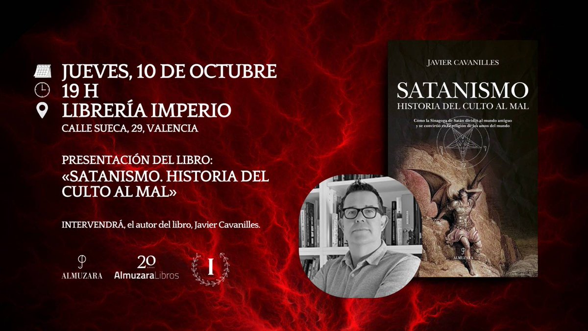📚 El jueves (19 h) presento "Satanismo. Historia del culto al mal" en Valencia. Estoy negociando con Lucía Etxebarría para que venga a firmar libros, pero no prometo nada. Lo que sí habrá es un regalito para los que lo compren... 
(¿Me ayudas con un RT? Los likes no ayudan)
⬇️