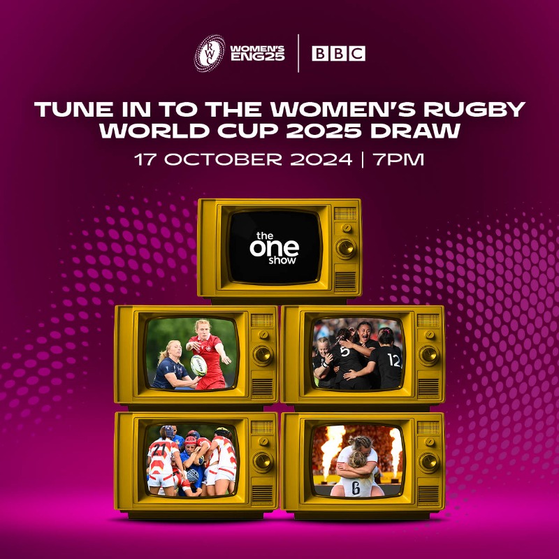 📺 We are excited to announce that the Women's Rugby World Cup 2025 Draw will be broadcast live on <a href="/BBCTheOneShow/">BBC The One Show</a>!
 
Announced by <a href="/GabbyLogan/">Gabby Logan</a> and <a href="/MaggieAlphonsi/">Maggie Alphonsi MBE</a>, we look forward to revealing the much anticipated pools for #RWC2025 🥳  
#TheOneShow #ThisEnergyNeverStops