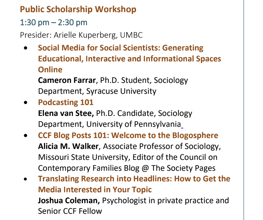 Looking forward to this <a href="/CCF_Families/">CCF</a> Conference! 
Find me in the Public Scholarship Workshop with <a href="/AliciaMWalker1/">Alicia M. Walker, Ph.D 🌊🩷💜💙</a>, <a href="/drjcoleman/">Coleman Joshua PHD</a> &amp; Cameron Farrar. 🎙️🗞️📚