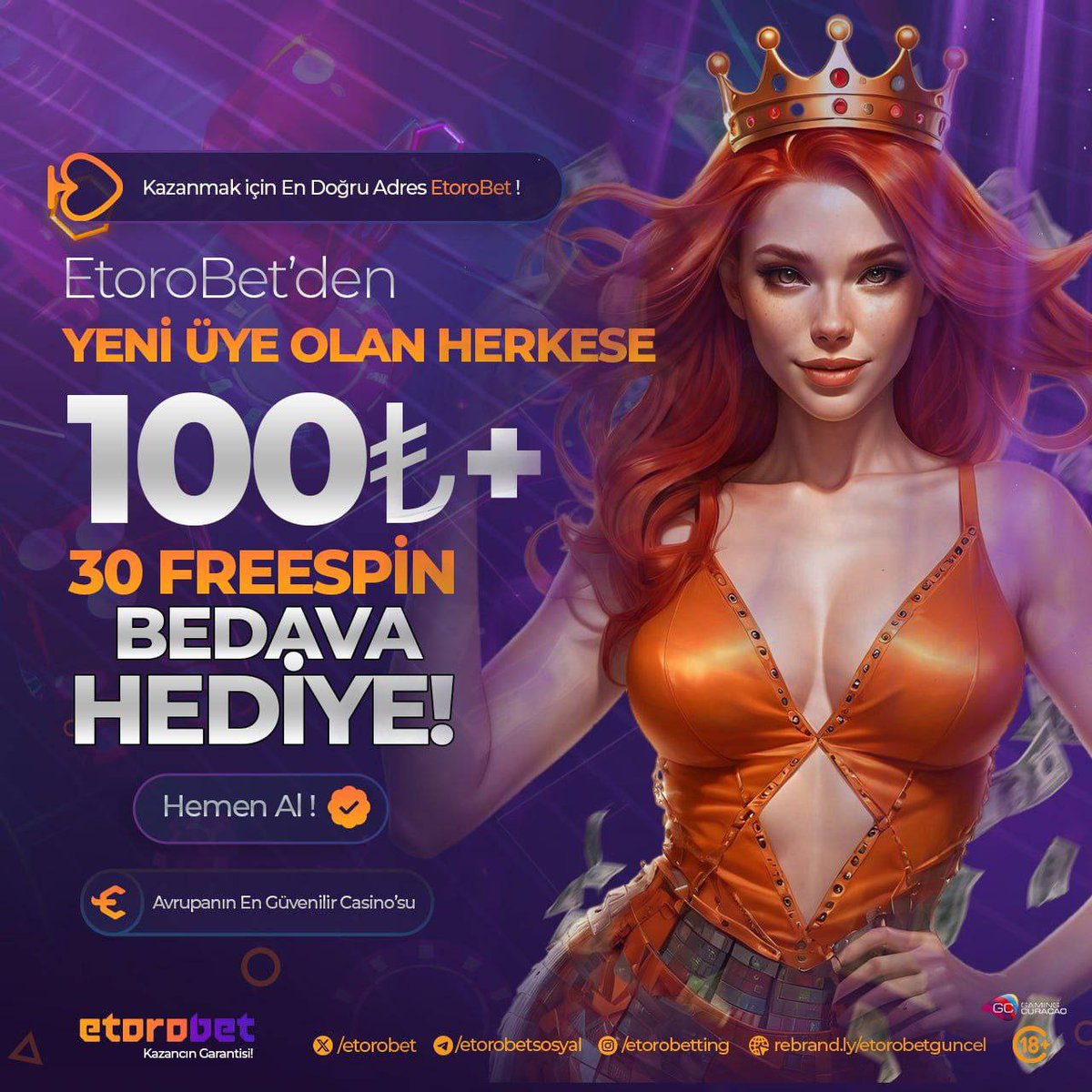 ⚡️Etorobet'ten linkten yeni üyelere özel yatırım şartsız 100₺ Nakit veya 30 Freespin deneme bonusu!

💎 Rasgor güvencesi ile güvenle yatırım çekim işlemi sağlayabilirsiniz. 

🔗Üyelik ve giriş için tinyurl.com/wgpaff?t=NDNkY…
