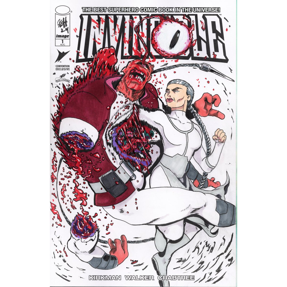 jeremyhyler's tweet image. A new sketch cover completed. Invincible is once again on the plate, but this time Allen the Alien is the one getting decimated. @InvincibleHQ @imagecomics @skyboundent @RyanOttley @RobertKirkman @Sethrogen #allenthealien #commission #sketchcover #invincible