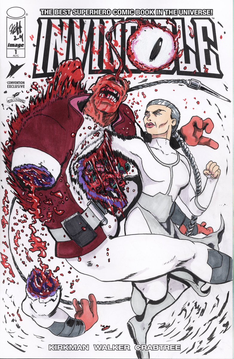 jeremyhyler's tweet image. A new sketch cover completed. Invincible is once again on the plate, but this time Allen the Alien is the one getting decimated. @InvincibleHQ @imagecomics @skyboundent @RyanOttley @RobertKirkman @Sethrogen #allenthealien #commission #sketchcover #invincible