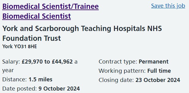 We have a vacancy in our Biochemistry Team in York, for more details and to apply click here tinyurl.com/3c7mz8ct