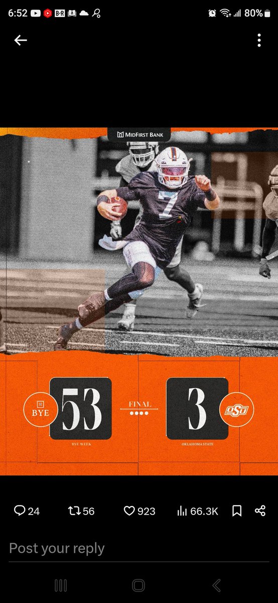 TCUJames44's tweet photo. why am I not surprised, @okstate could lose in the bye week #FireDunn @CowboyFB Bye Week's QB (Al Caholic) ran for 300 yards and threw for 300 yards, breaking 3 different NCAA records. @TheMontyShow @SlcJake https://t.co/VaNcMG8iMI