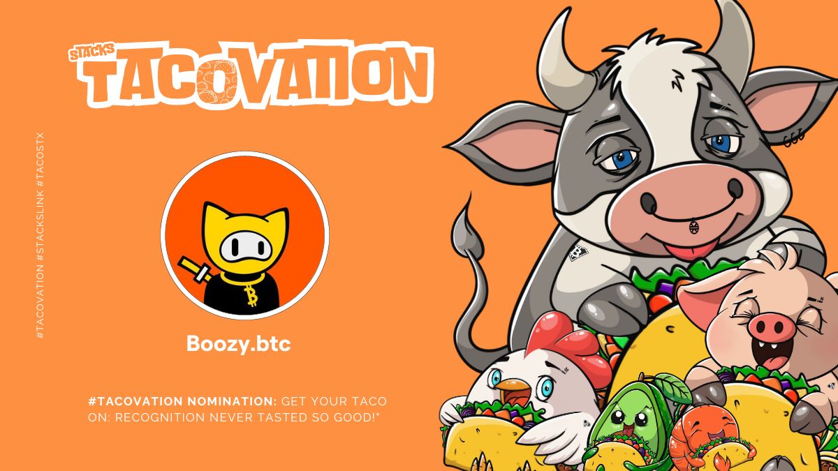 ReeceSwanepoel's tweet image. Today I&apos;m taking a moment to appreciate @boozybtc 🌮 
Best of luck with SYO SZN2! It was awesome reading more about you and hearing your story of taking blank pages out of library books to have something clean to make art on! 😆 

#Tacovation #Stackslink