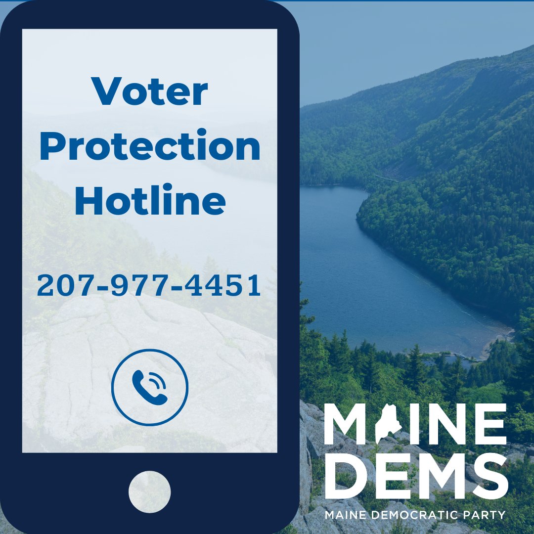 MaineDems's tweet image. 🗳️ Voting is open now for the November 5 election!

If you have questions or run into problems while voting, our voter protection team is standing by to provide the information you need to cast your ballot correctly!

📞 CALL OR TEXT the Voter Protection Hotline: (207) 977-4451