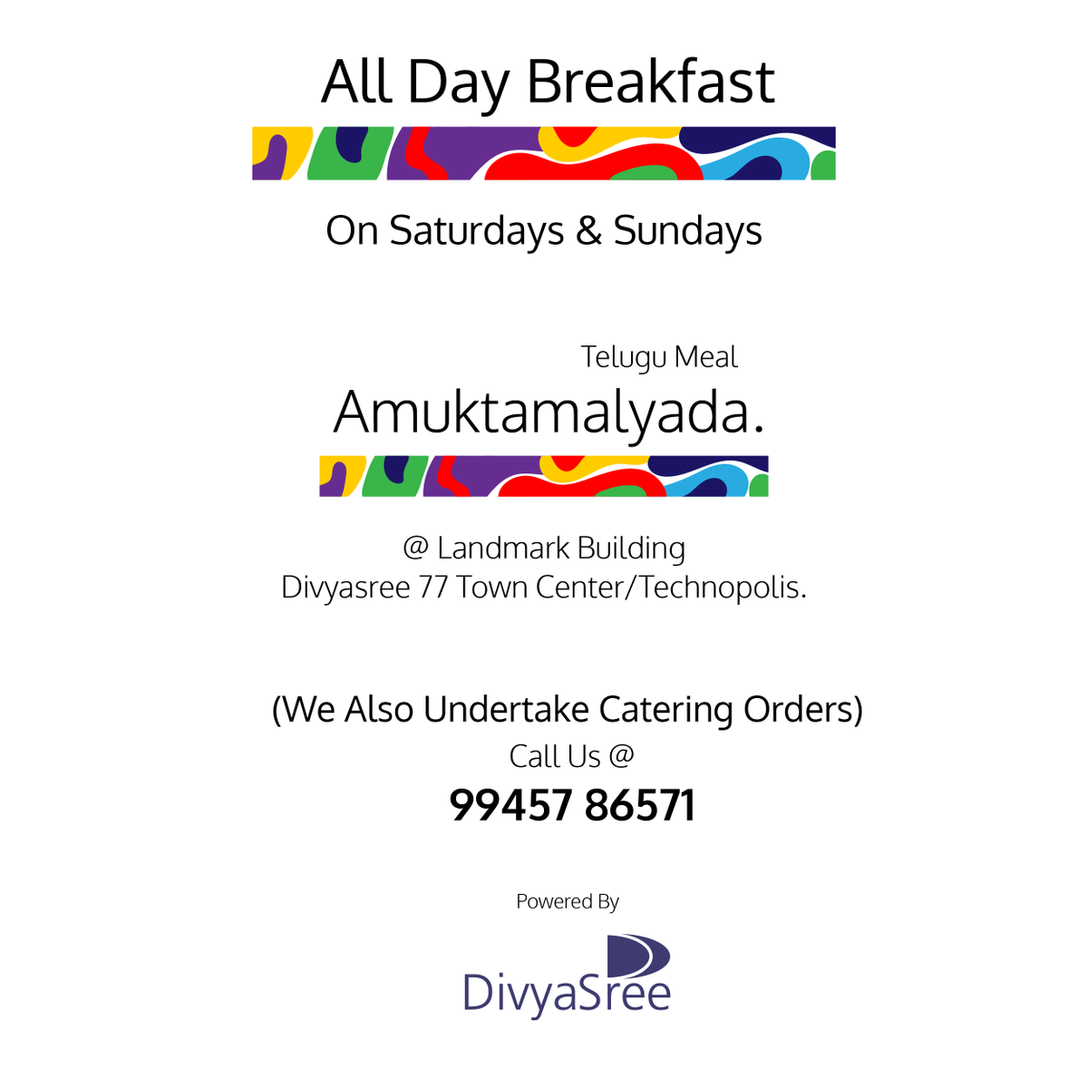 amkmldtm's tweet photo. Join us for an all-day breakfast every Saturday and Sunday at Amuktamalyada. From traditional flavours to catering services, we've got you covered. Call us at 99457 86571 to book your meal or catering orders. Bon Appétit! 🌿🥘

#TeluguMeals #Amuktamalyada #CateringServices https://t.co/LMp93w1JZ0