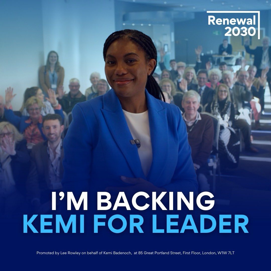 tinastowell's tweet photo. Right from the start I’ve been backing @KemiBadenoch. She understands the extent of change people want; has the right approach to diagnosing where the @Conservatives have gone wrong; and she’s got the brains and courage to make things right. We need her in the final 2. https://t.co/G5OkIOIB7k