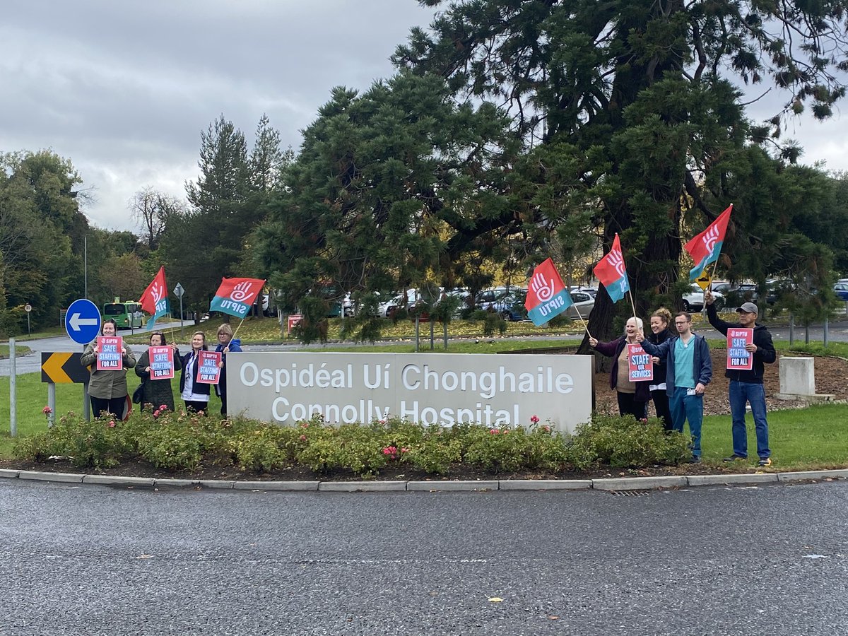 siptuhealth's tweet photo. NOW: @SIPTU members are protesting with our health union colleagues at St. Luke’s Hospital, Kilkenny and Connolly Hospital, Blanchardstown in opposition to the HSE’s Pay &amp; Numbers Strategy. Health service staffing should be based on what’s best for patients. 

#StaffOurServices https://t.co/ipsGBkG55z