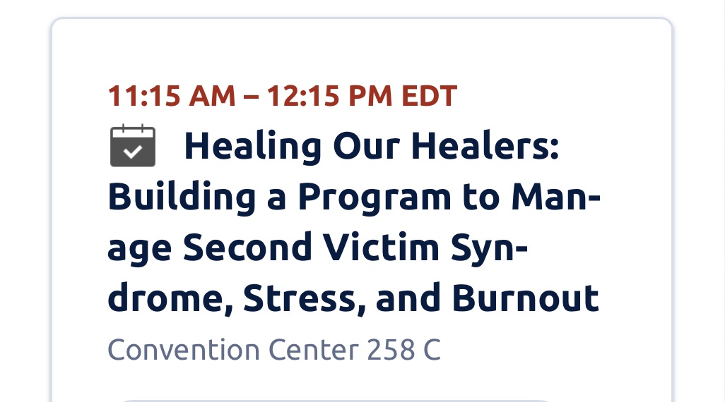 Today is the day! 11:15 in 258 C!

If you’re still around #CHEST2024, come see me, <a href="/CritCraftingMD/">Jackie Pflaum-Carlson</a>, <a href="/silver_liningKR/">Kyra Reed, MD</a>, and Dr Krystal Alexander to learn how to make healthcare a better place for those of us who work in it.

#PCCM #PedsICU