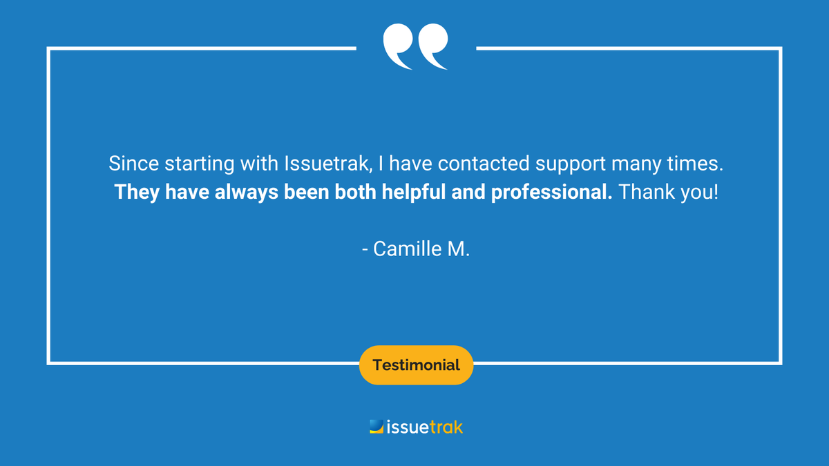 Issuetrak's tweet image. Our customers love how Issuetrak makes issue management and support seamless, flexible, and efficient. We're proud to be your trusted partner, and we're always here to help! 
#HelpDeskSolutions #ComplaintManagement #ServiceDesk