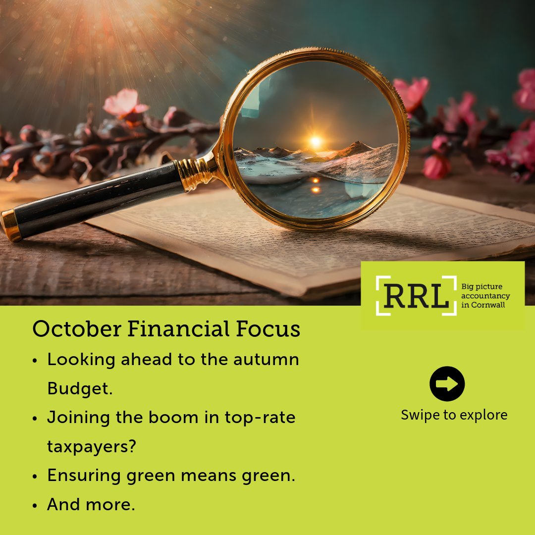 RRLCornwall's tweet photo. Autumn is Here 🍂Explore our Financial Focus newsletter on tax changes, deadlines and Budget predictions ahead of 30th October 👇
https://t.co/UzC7dCW7jS
#FinancialFocus #TaxAdvice #TaxCornwall #TaxSpecialist  #Accountancy #CharteredAccountantsCornwall https://t.co/lBFln80JBp