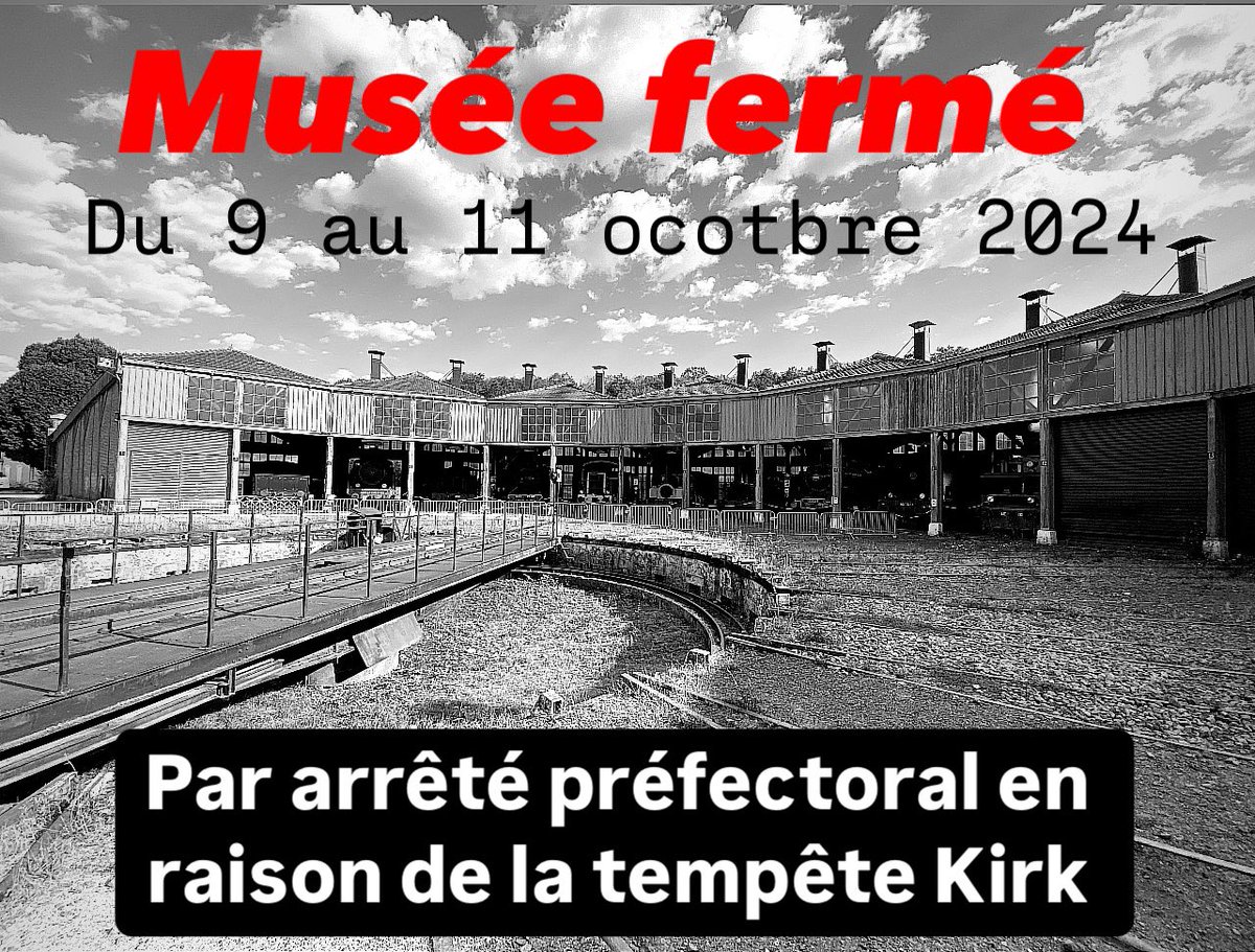 ajecta_asso's tweet image. Par arrêté préfectoral, notre musée est fermé du 9 au 11 octobre 2024. Ceci en raison de la tempête Kirk.