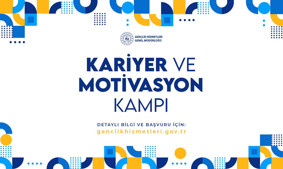 Sevgili Gençler;🙋🏻‍♂️

GSB Yurtlarımızda Kariyer ve Motivasyon Kampları başlıyor!🇹🇷💫💼

📌Başvuru ve detaylı bilgi için: genclikhizmetleri.gov.tr