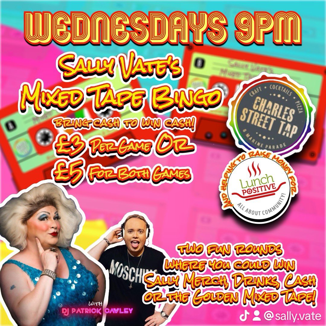 Sally Vate (@sallyv8) on Twitter photo Time to get the boombox out for another fun Mixed Tape Bingo tonight at Charles Street Tap 9pm tickets on sale, £5 for both rounds - bring cash to win cash! 9:30 ears up!
£1 donated to <a href="/LunchPositive/">Lunch Positive</a>
Now playing Vol. 4! Win, shots, cash, drinks, cash, merchandise and cash! Time to get the boombox out for another fun Mixed Tape Bingo tonight at Charles Street Tap 9pm tickets on sale, £5 for both rounds - bring cash to win cash! 9:30 ears up!
£1 donated to <a href="/LunchPositive/">Lunch Positive</a>
Now playing Vol. 4! Win, shots, cash, drinks, cash, merchandise and cash!