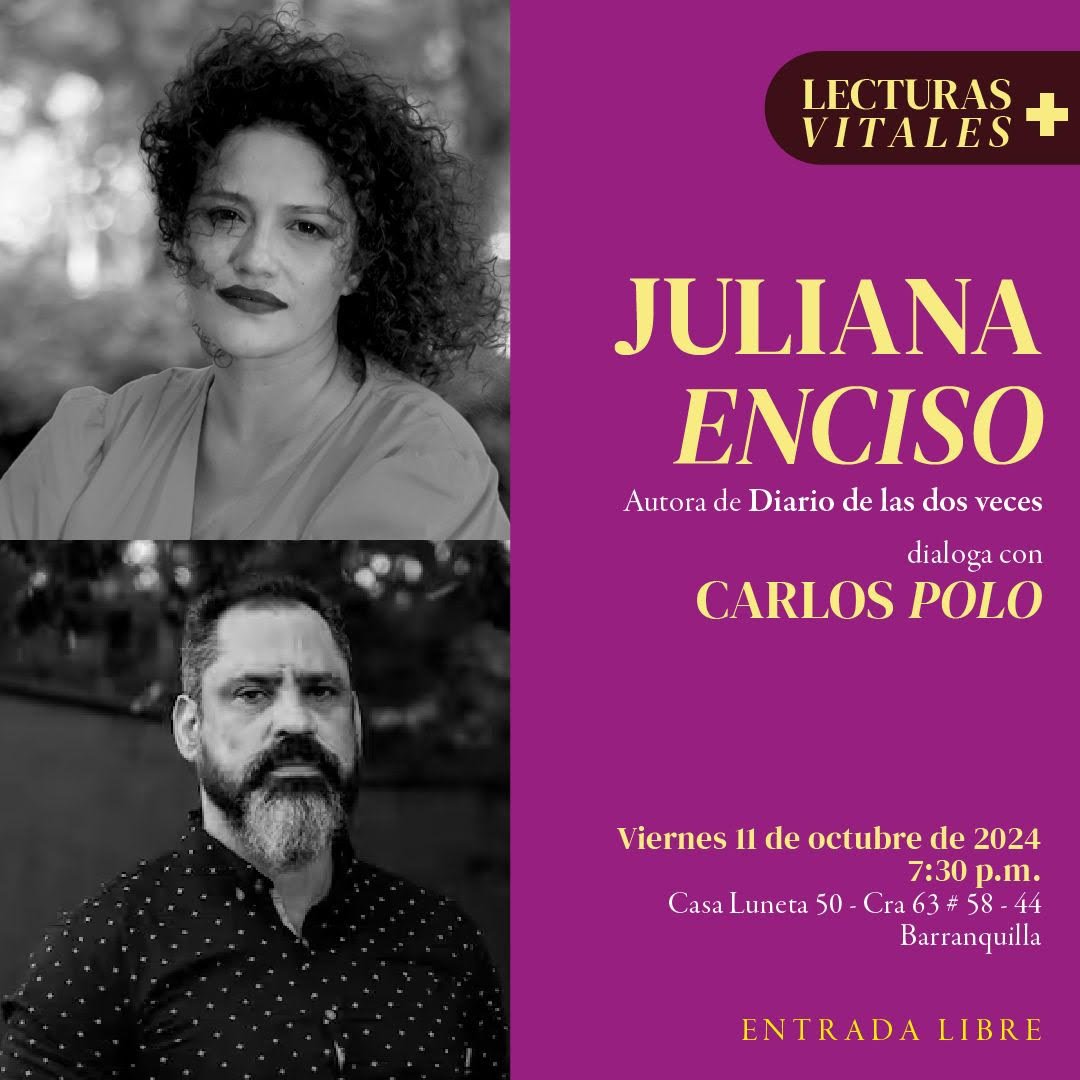 La poeta Juliana Enciso y el escritor Carlos Polo protagonizan la tertulia #LecturasVitales de <a href="/Luneta50/">Luneta50</a> hablando de lengua, emigración, retorno, pérdidas emocionales y soledad, orbitando alrededor del poemario “Diario de las dos veces”, de Juliana.

Viernes 11 de octubre 7:30 pm