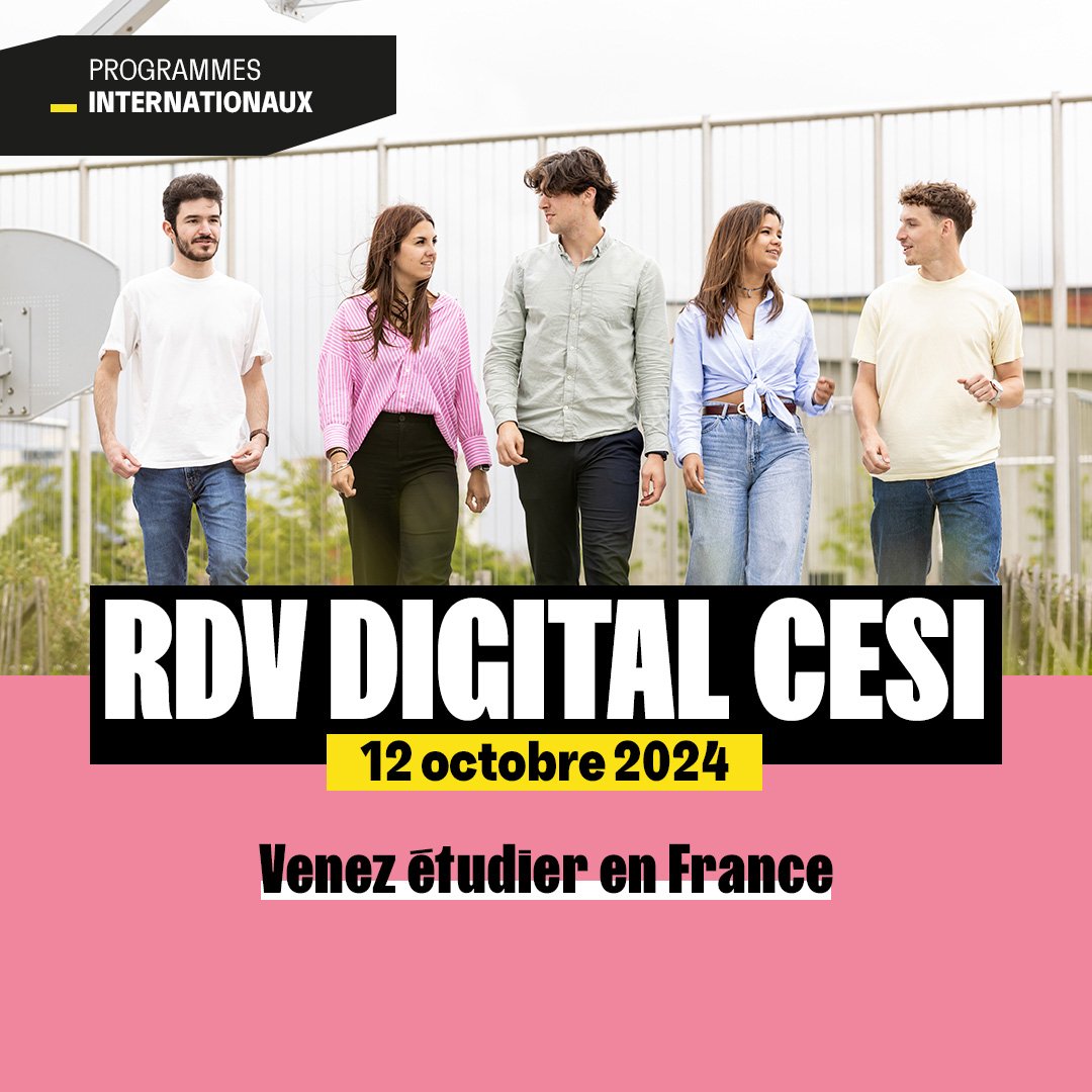 « Journée Porte Ouverte virtuelle » le 12 octobre pour s'informer sur les études d’ingénieurs en français et en anglais par <a href="/cesi_officiel/">CESI</a> . Parmi ses programmes comptent :
Cursus ingénieur, Bachelor IA, Master’s 
Inscription: cesi.fr/fr/actualites/…