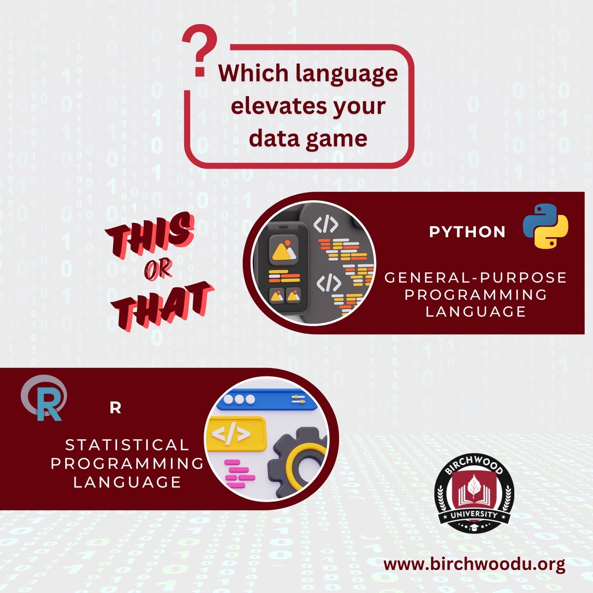 BirchwoodUni's tweet image. This or That? 🤔 Which language takes your data skills to the next level? 👇
#DataScience #PythonVsR #LevelUp #BirchwoodUniversity #TechTalk #ProgrammingLanguages #LearnToCode #CodingLife #pyhton #RProgramming #DataAnalysis #PythonForDataScience