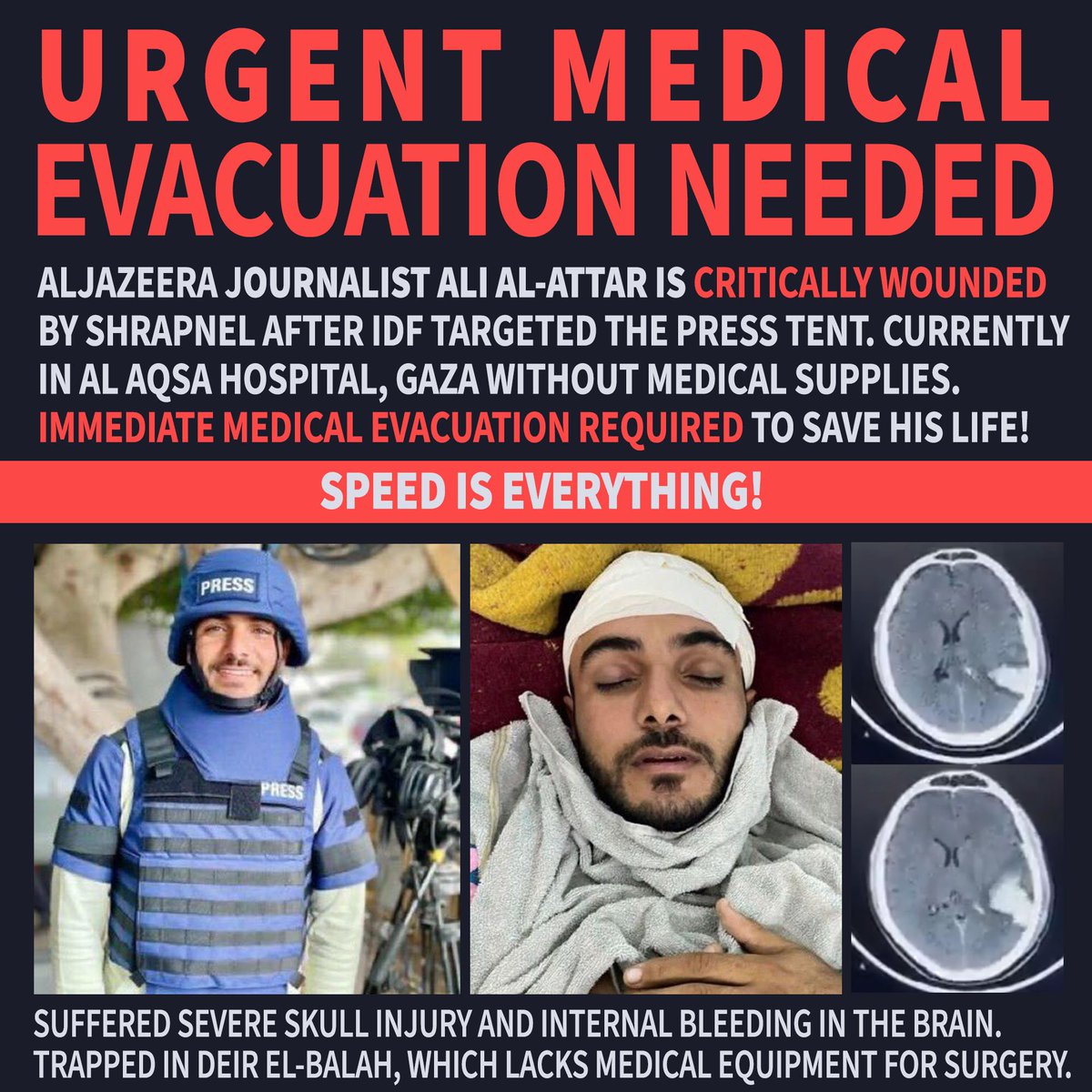 receipts_lol's tweet image. Ali gave everything to document the genocide in Gaza.

We owe it to Ali al-Attar to do everything we can to get him to safety. He needs urgent surgery.

#SaveAli