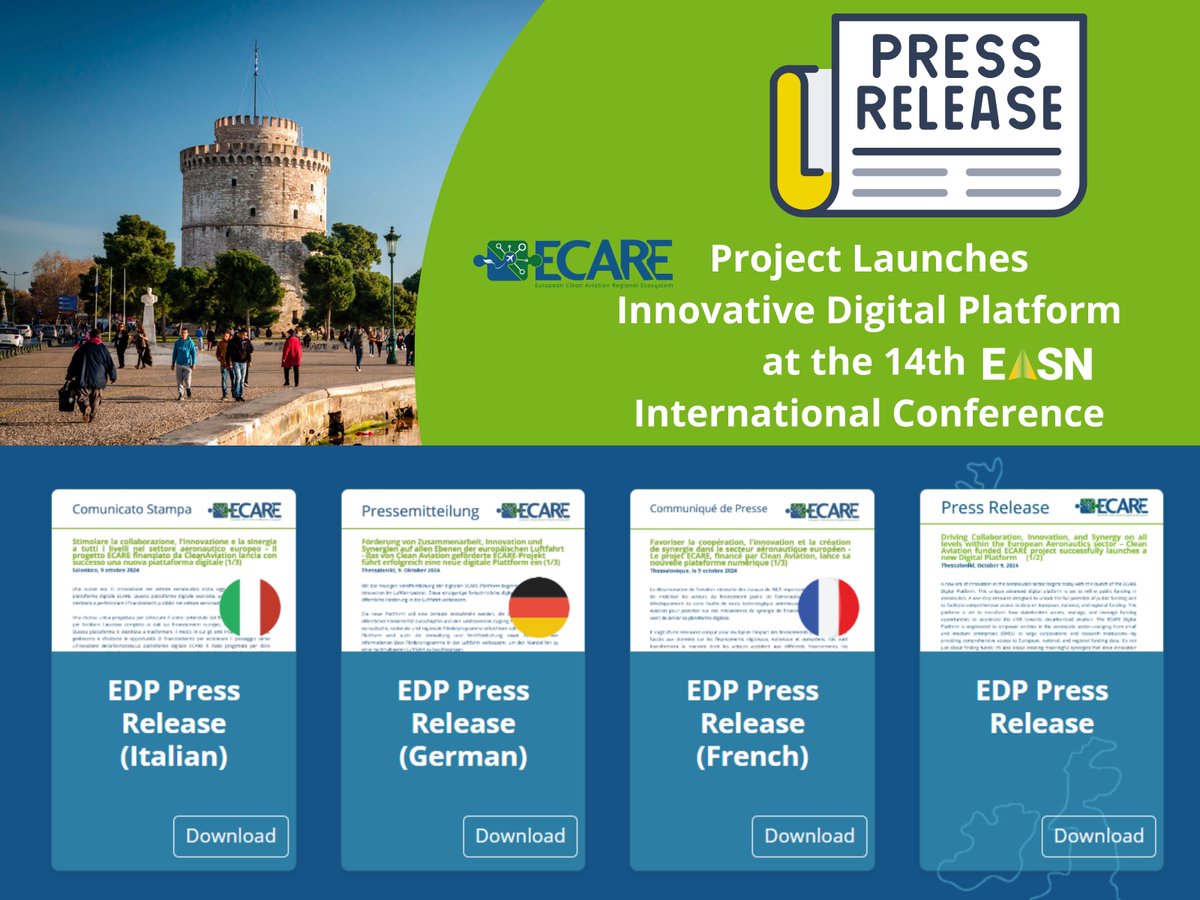 ECARE - European Clean Aviation Regional Ecosystem (@ecare_project_) on Twitter photo Just out -- The official press release about the launch of the #ECAREDigitalPlatform is now available!
๐ Press release available in ๐ฌ๐ง๐ซ๐ท๐ฉ๐ช๐ฎ๐น ๐ecare-project.eu
๐ Explore the platform ๐ ecare-digital-platform.eu
#HorizonEU #SustainableAviation <a href="/clean_aviation/">Clean Aviation</a> #CAJU Just out -- The official press release about the launch of the #ECAREDigitalPlatform is now available!
๐ Press release available in ๐ฌ๐ง๐ซ๐ท๐ฉ๐ช๐ฎ๐น ๐ecare-project.eu
๐ Explore the platform ๐ ecare-digital-platform.eu
#HorizonEU #SustainableAviation <a href="/clean_aviation/">Clean Aviation</a> #CAJU
