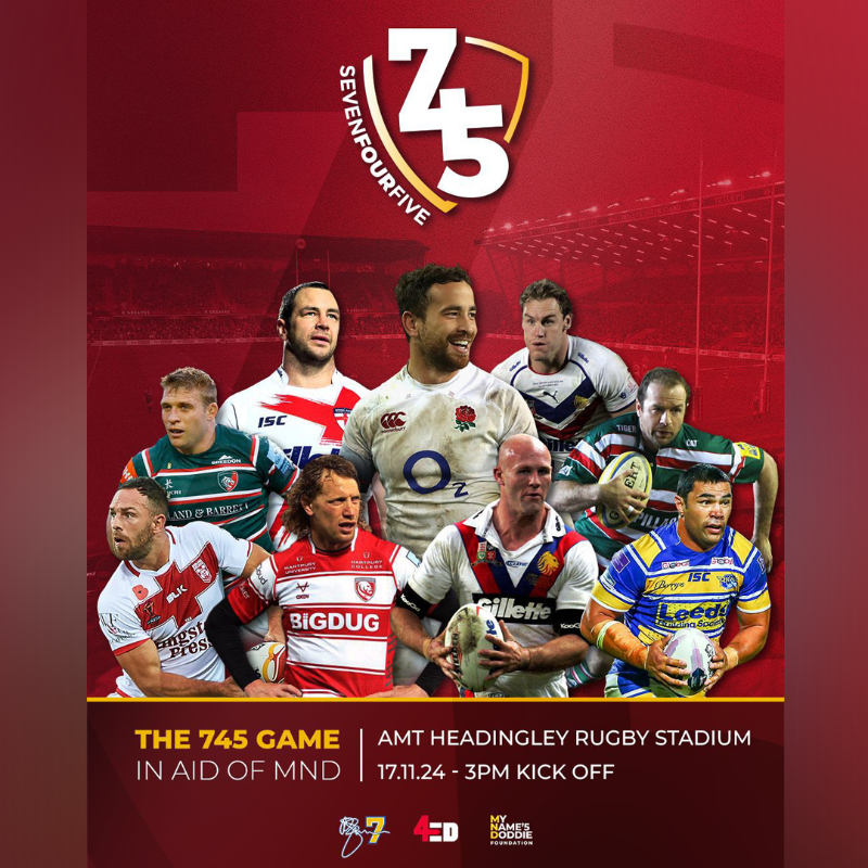 EnglandRugby's tweet photo. The 745 Game is a very special rugby union-rugby league hybrid match, featuring stars from both codes and raising funds for the MND community

📅 17 November
🕒 15:00 GMT
📍 Headingley Stadium 

Click below now to book your tickets 👇

@edslater | @Rob7Burrow | @MNDoddie5