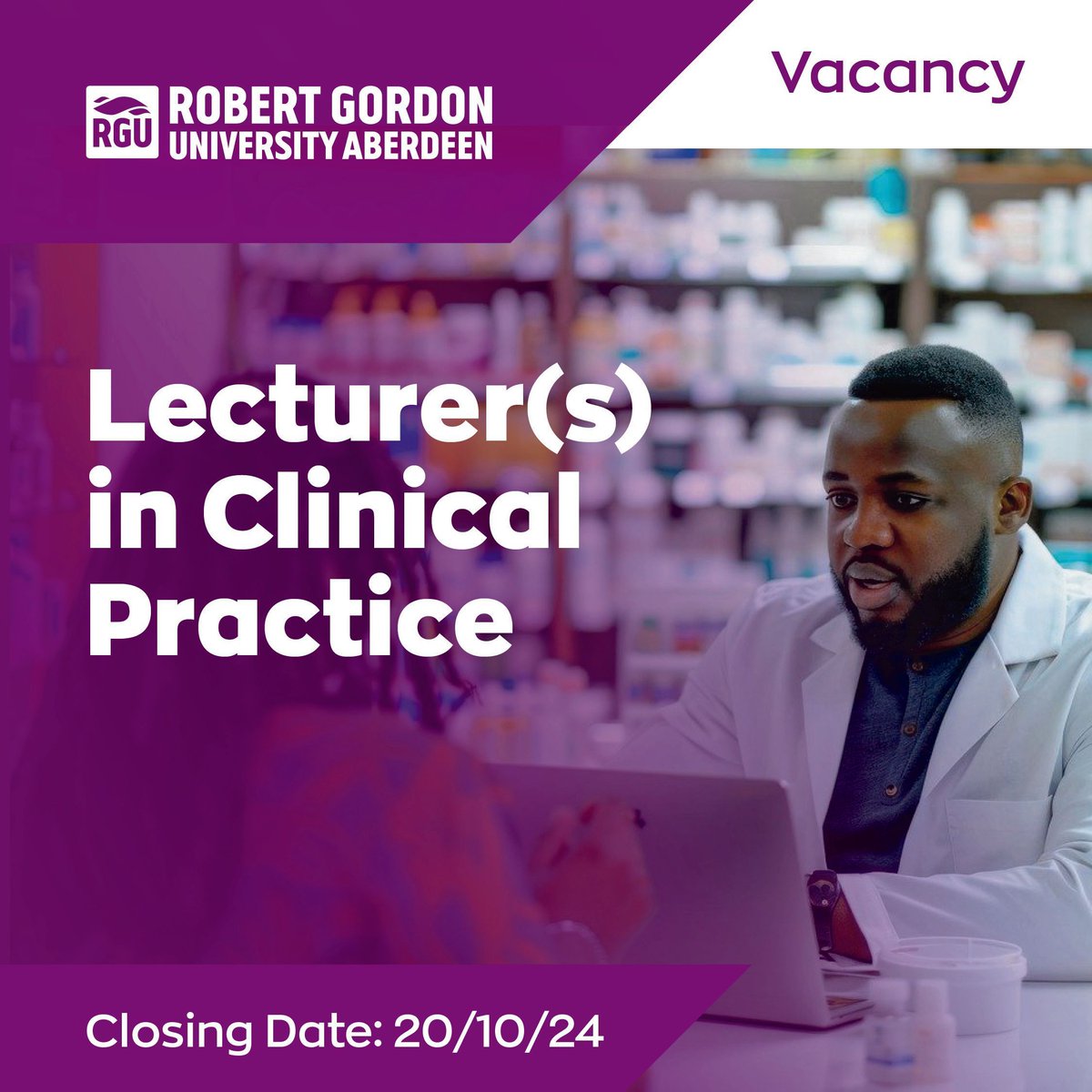 RGUjobs's tweet photo. VACANCY: Lecturer(s) in Clinical Practice. Interested? Please email Principal Lecturers Lindsey Taylor (l.taylor@rgu.ac.uk) and Amy Arnold (a.arnold1@rgu.ac.uk) to find out more about this role and to be provided with application details
@RGUSPASPH https://t.co/0kWhH5yYx8