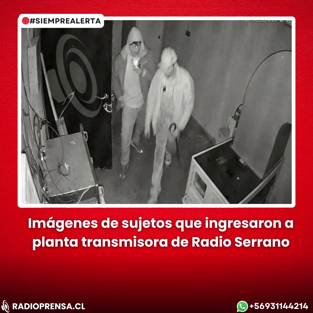 RadioPrensa's tweet photo. 🔴 #SiempreAlerta
En un repudiable y condenable hecho, dos sujetos ingresaron en las últimas horas a la planta transmisora de Radio Serrano de #Melipilla, generando daños y afectando nuestras transmisiones. (1/2) https://t.co/3rSgdTYYwS