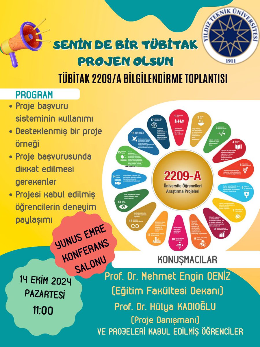 yildizegitim's tweet photo. Değerli öğrencilerimiz, 
Dekanımız Prof. Dr. Mehmet Engin Deniz’in konuşmaları ve Doç. Dr. Hülya Kadıoğlu'nun sunumuyla gerçekleştireceğimiz TÜBİTAK 2209/A toplantısı 14 Ekim 2024 Pazartesi 11:00'de Yunus Emre Konferans Salonu’nda gerçekleşecektir.
Tüm öğrencilerimiz davetlidir. https://t.co/KrTRtHmOnx