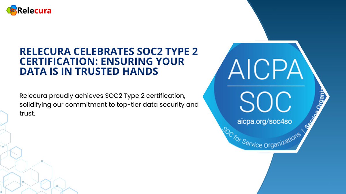 Relecura's tweet image. Relecura is now SOC2 Type 2 certified, reinforcing its commitment to top-tier data security and trust!

#SOC2 #SOC2type2 #SOC2certified #higheststandards #datasecurity #safeguardcustomerdata #relecura #maxval