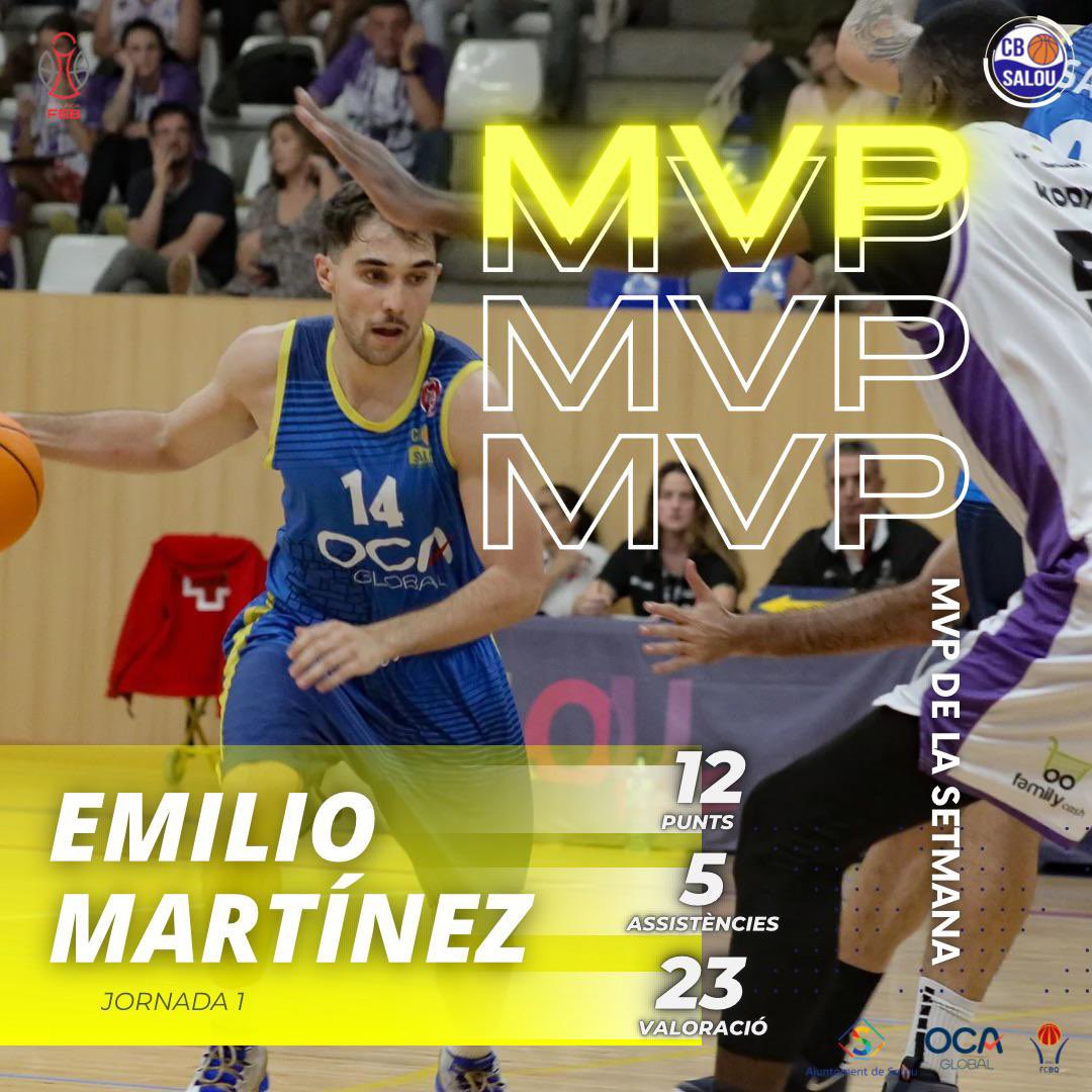 CbSalou's tweet photo. SEGUNDA FEB | 💥 Emilio Martínez és el 𝐌𝐕𝐏 d’aquesta primera jornada!

12 punts | 5 assistències | 5 rebots | 23 valoració 👏

#sempreendavant #juntsfemhistòria https://t.co/QBAcSC7DBy