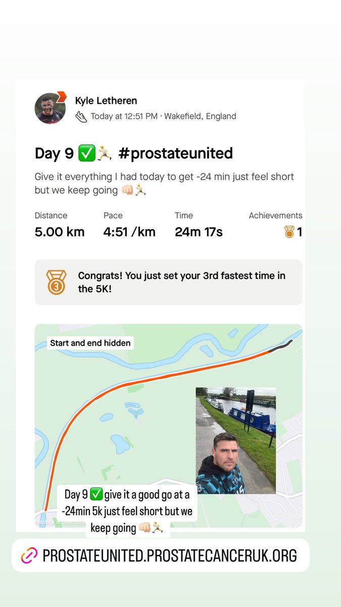 Day 9 ✅🏃 #prostateunitedchallenge 
<a href="/ProstateUK/">Prostate Cancer UK</a> 

All your support &amp; Donations will go along way in supporting a fantastic cause ⬇️🔗

prostateunited.prostatecanceruk.org/fundraising/ky…
