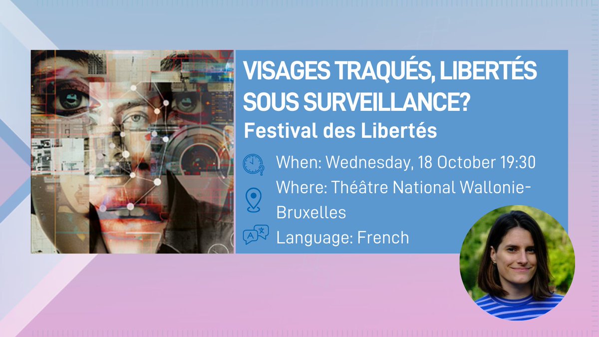 📣On 18 October, EDRi's Chloé Berthélémy will participate in the <a href="/FestivalDesLibe/">Festival des Libertés</a> debate ‘Visages traqués, libertés sous surveillance?’ to discuss the use of algorithmic video surveillance in Europe.

🇫🇷 In French
🎯Théâtre National, 19:30 
🧾Tickets: festivaldeslibertes.be/2024/