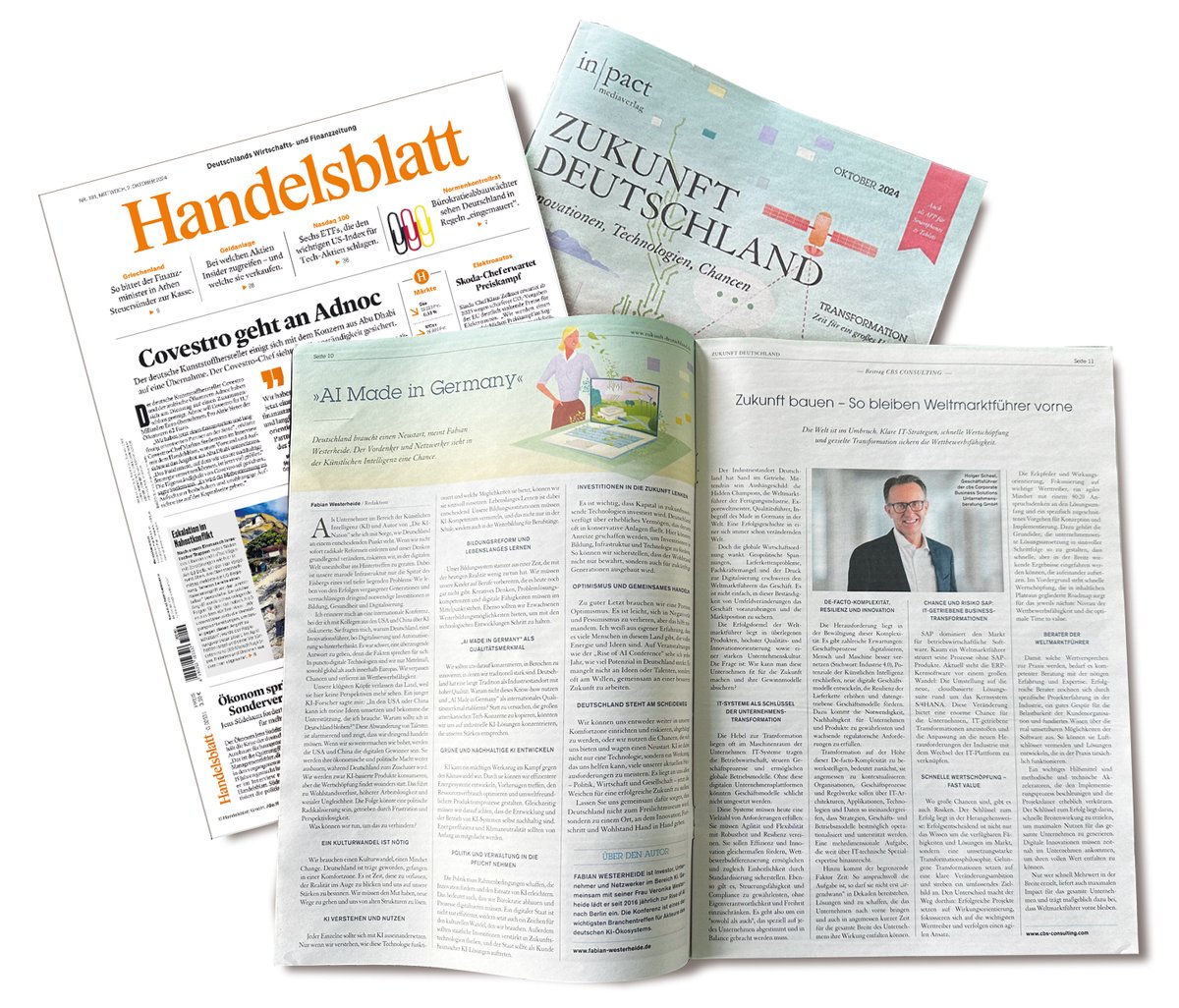 cbs Geschäftsführer Holger Scheel zeigt, wie #Weltmarktführer vorne bleiben. Zu lesen in der aktuellen Ausgabe von Zukunft Deutschland, die im  #Handelsblatt erschien oder unter diesem Link: bit.ly/3zZPOT5