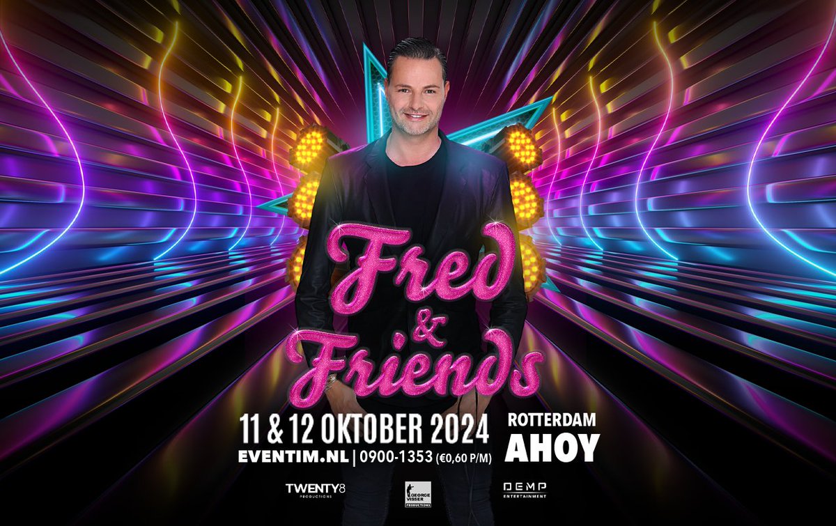 Het is bijna tijd voor Fred &amp; Friends in Rotterdam Ahoy op vrijdag 11 en zaterdag 12 oktober 2024! Bereid je voor op een onvergetelijke avond vol muziek, plezier en geweldige vibes. Zorg dat je erbij bent en koop je tickets via: eventim.nl/artist/fred-an…