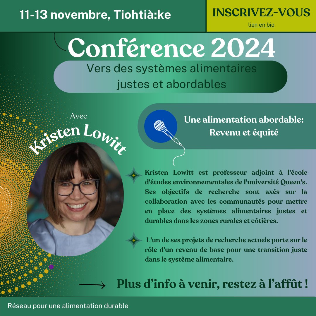 ✨More speakers for our Convening 2024: Toward Just and Affordable Systems // Nouveaux intervenants pour notre Conférence 2024 !

Kristen Lowitt and Tim Li will be joining the discussion on the panel Food Affordability: Income &amp; Equity.

More info here: tr.ee/P1afXpfRug