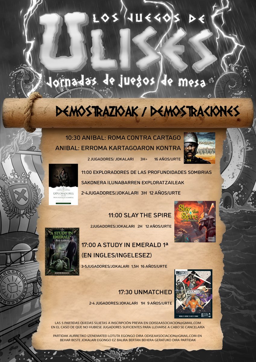 Los Juegos de Ulisesen egingo ditugun azkenengo demoak aurkezten dizkizuegu. Aurretiko izenematea derigorrezkoa: odiseaasociacion@gmail.com

Os presentamos las últimas demos de Los Juegos de Ulises. Con preinscripción previa a odiseaasociacion@gmail.com