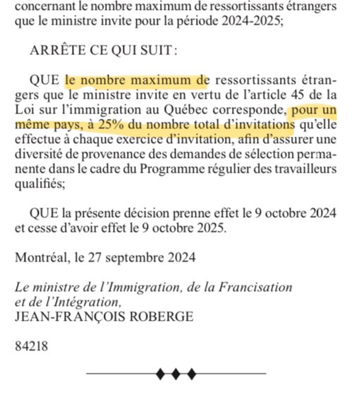 In the interest of diversity MIFI has announced a 25% cap on Quebec Regular Skilled Worker invitations (PRTQ) from any given country. 

publicationsduquebec.gouv.qc.ca/fileadmin/gaze…